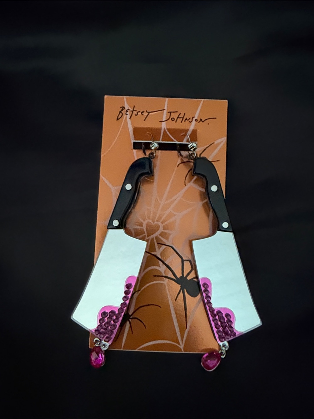 Betsey Johnson Black and Pink Cleaver Leverback Earrings